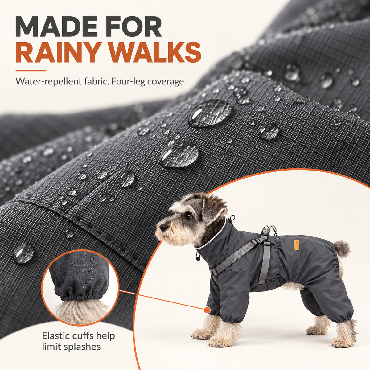 4-Leg Dog Raincoat with Built-In Harness, Adjustable Neck & Waist and Easy Back Zipper –  Dog Coat  for Small, Medium & Large Dogs