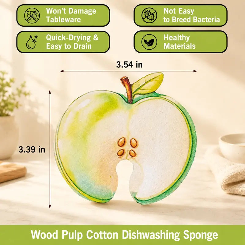 3Pcs Fruit Shaped Compressed Cellulose Sponges Natural Non-Scratch Kitchen Cleaning Sponges