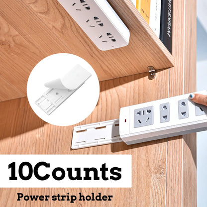 10Pcs Self‑Adhesive Punch‑Free Power Strip Wall Holder with Cable Clips for Router Remote Control
