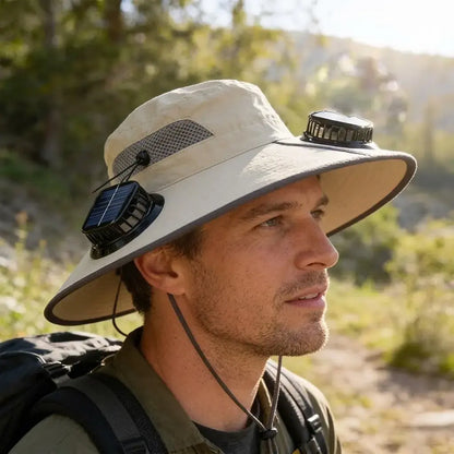 2026 New Three Solar Fan Outdoor Cooling Fan Hat — Sun Protection Hat with Solar Fan,Three-Power Rechargeable Fan,Outdoor Water-Resistant Fan hat,Ideal for Sporting Events,Unisex Design | Lightweight Comfortable Fit,  Ideal Men Women Summer Outdoor Gear
