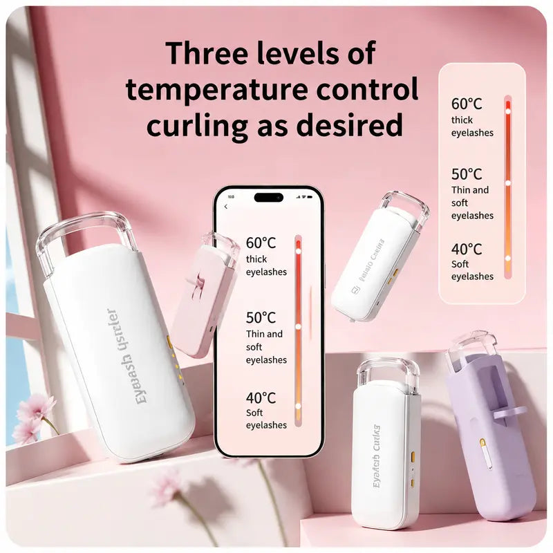 USB Rechargeable Heated Eyelash Curler Thermo-Sensitive Silicone Pad Fast Lash Lift for Travel Daily Makeup