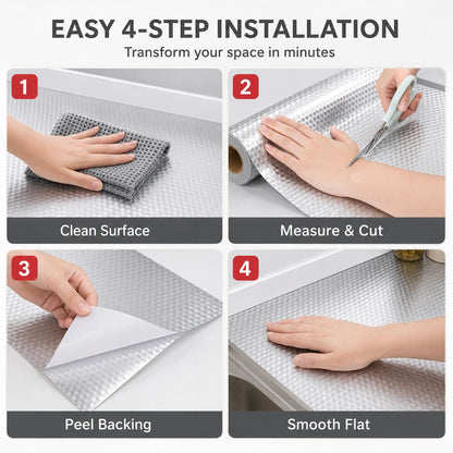 Papel pintado autoadhesivo de aluminio para salpicaduras de cocina, 40 x 300 cm, resistente al aceite y al agua, para encimeras, armarios y cajones, resistente al calor, fácil de limpiar, papel de contacto plateado