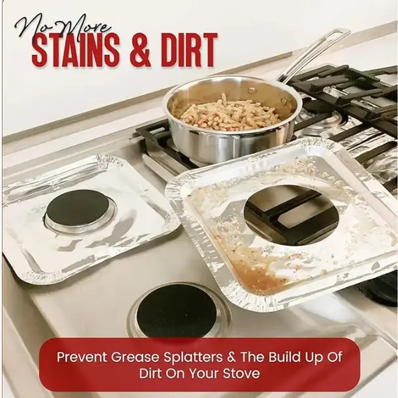 Disposable Aluminum Foil Protective Pads, 8.5" x 8.5" with 4.5" Opening Diameter, for Most Standard Cooktops