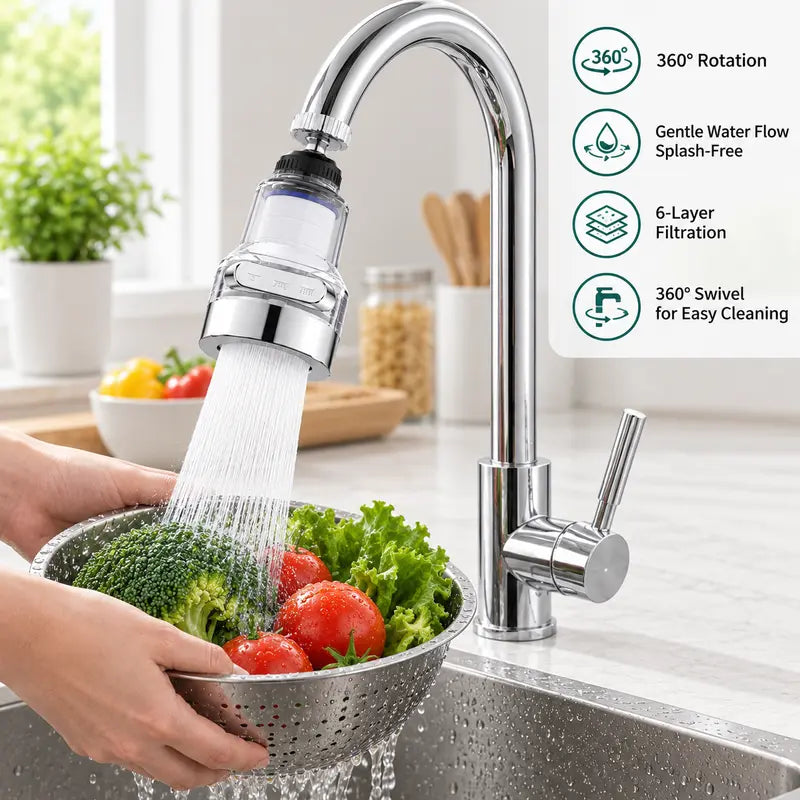 1 Count, 360 Degree Rotatable Faucet Water Filter Sprayer, 3 Spray Modes, 6 Layer Filtration for General Kitchen Sink Use