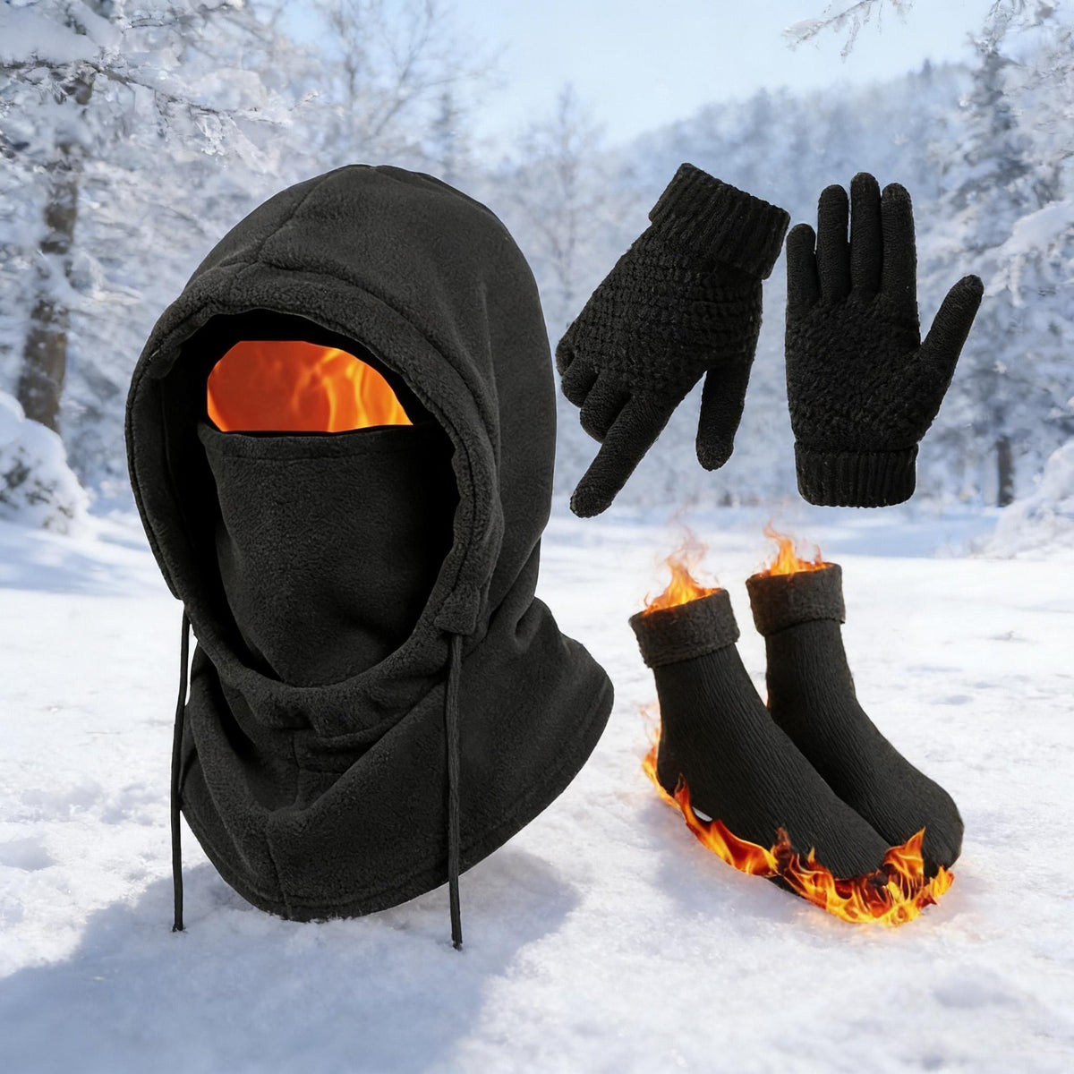3-4 Pack Unisex Winter Ski Gear Set with Full-Face Mask, Jacket, Gloves & Thermal Socks