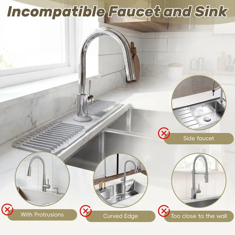 Cuttable Silicone Faucet Splash Guard Mat Auto-Drain Drip Tray for Kitchen Bathroom Sinks