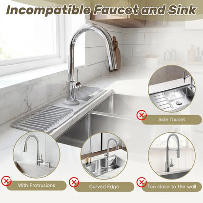 Cuttable Silicone Faucet Splash Guard Mat Auto-Drain Drip Tray for Kitchen Bathroom Sinks