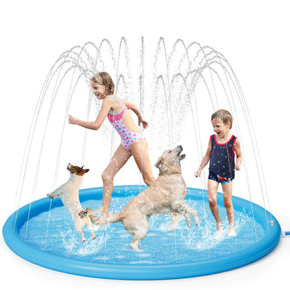 Pecute Dog Splash Pad Sprinkler Non-Slip Thick PVC Portable Pet Kids Water Play Mat Summer Outdoor Toy