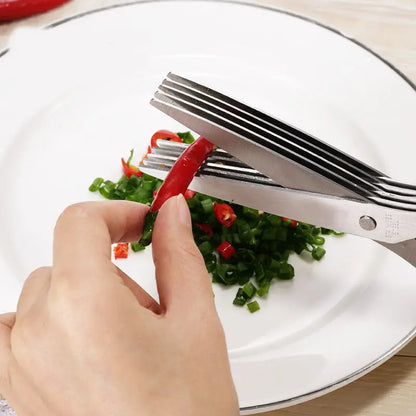 5‑Blade Stainless Steel Multi‑Layer Kitchen Herb Scissors, Easy‑Clean Multipurpose Food Cutting Scissors