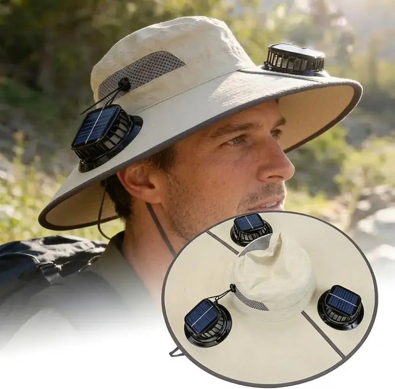 2026 New Three Solar Fan Outdoor Cooling Fan Hat — Sun Protection Hat with Solar Fan,Three-Power Rechargeable Fan,Outdoor Water-Resistant Fan hat,Ideal for Sporting Events,Unisex Design | Lightweight Comfortable Fit,  Ideal Men Women Summer Outdoor Gear