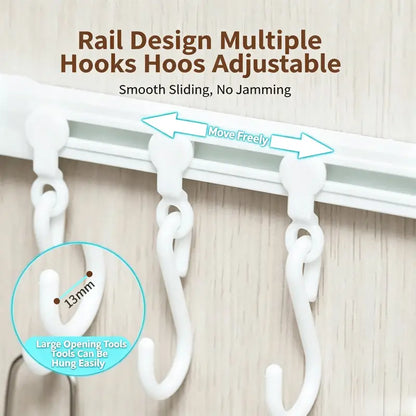 10 Hooks Adhesive Slide Rail Hanging Rack Multifunctional Wall Storage Organizer for Kitchen Bathroom