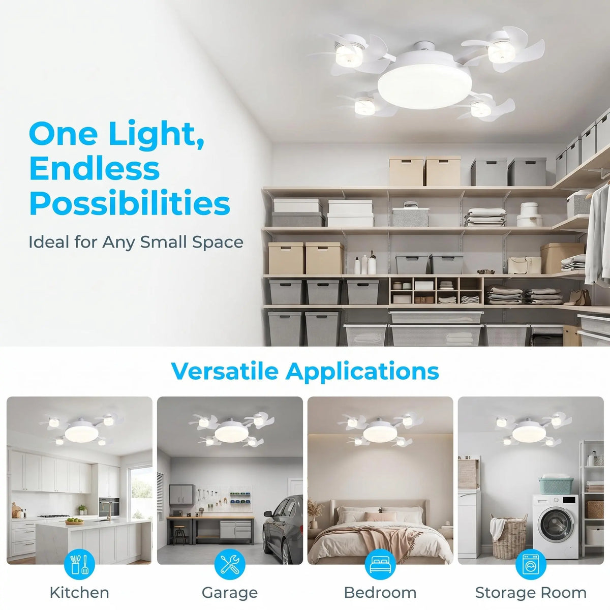 2-in-1 Ceiling Fan + LED Light — Screws Into Any E27 Socket, No Wiring, Remote Included