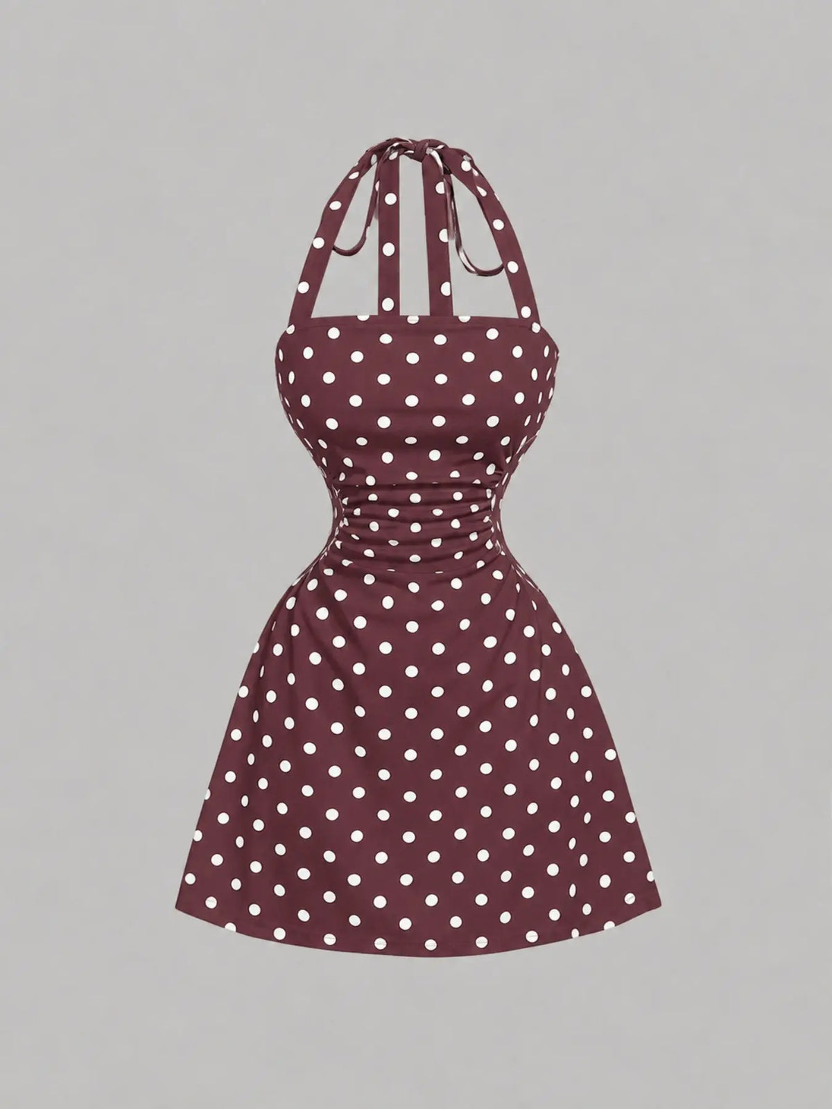 Women's Ruched Tie‑Back Halter Dress, Casual Sleeveless A‑Line Short Summer Dress for Daily Wear