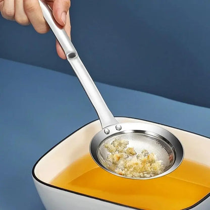 Filter Scoop SUS304 Stainless Steel Fat Skimmer Spoon Fine Mesh Strainer Food Strainer With Handle Kitchen Oil Skimmer Strainer FU