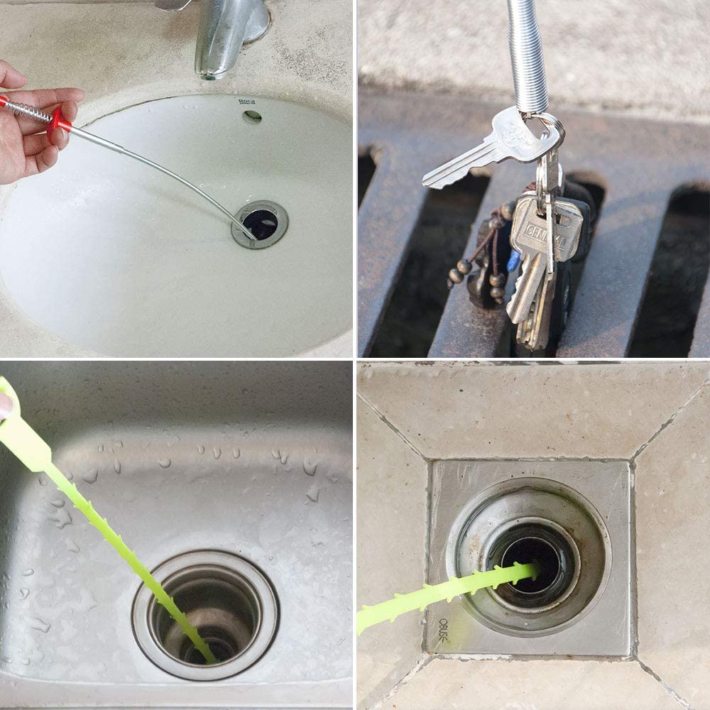 Herramienta de agarre flexible de 78.74" con 4 garras, para recoger basura en desagües de fregaderos y retretes