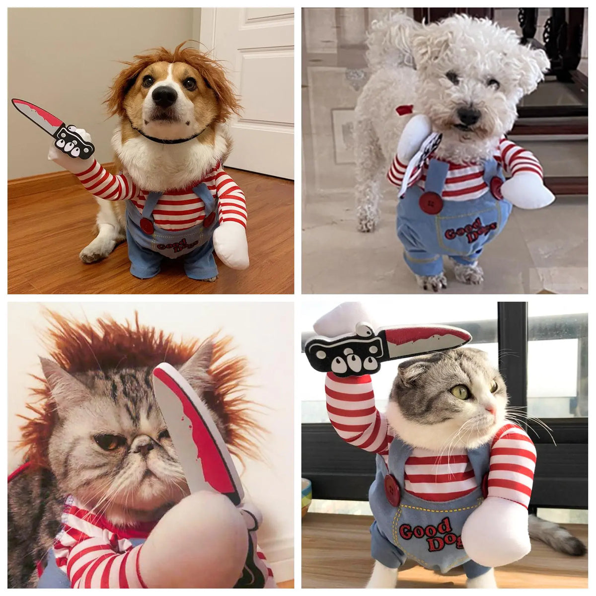 Chucky Halloween Pet Costume, Scary Cosplay Outfit for Dogs & Cats