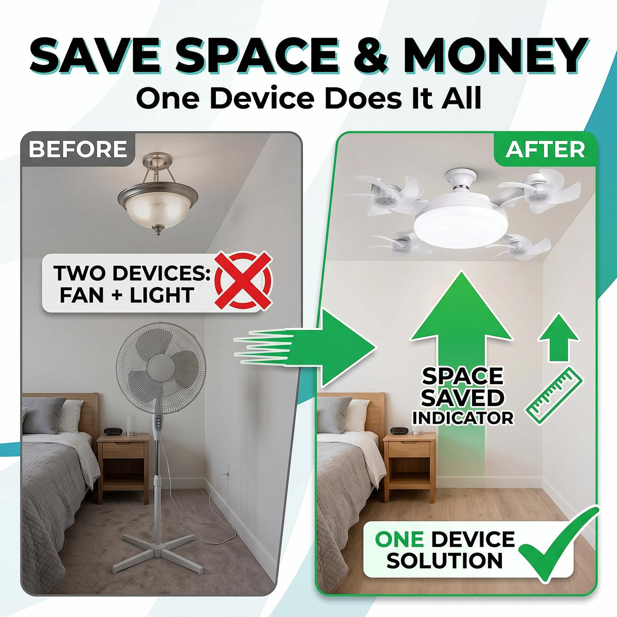 2-in-1 Ceiling Fan + LED Light — Screws Into Any E27 Socket, No Wiring, Remote Included