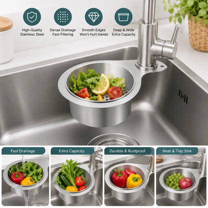 Stainless Steel Hanging Sink Drain Strainer Basket, Rustproof Kitchen Food Residue Filter