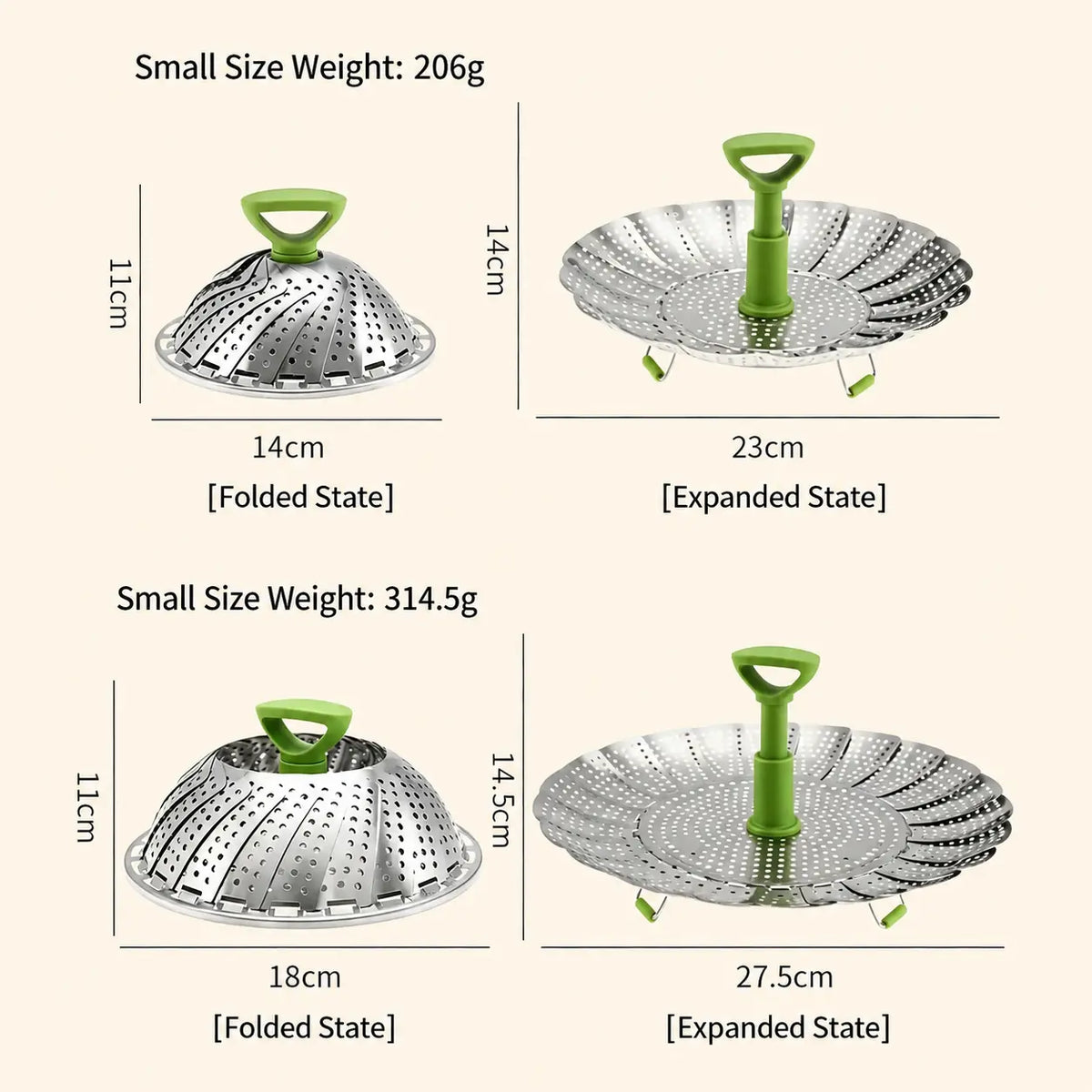 Foldable Stainless Steel Vegetable Steamer Basket with Extendable Handle, Expandable Steaming Insert for Pots
