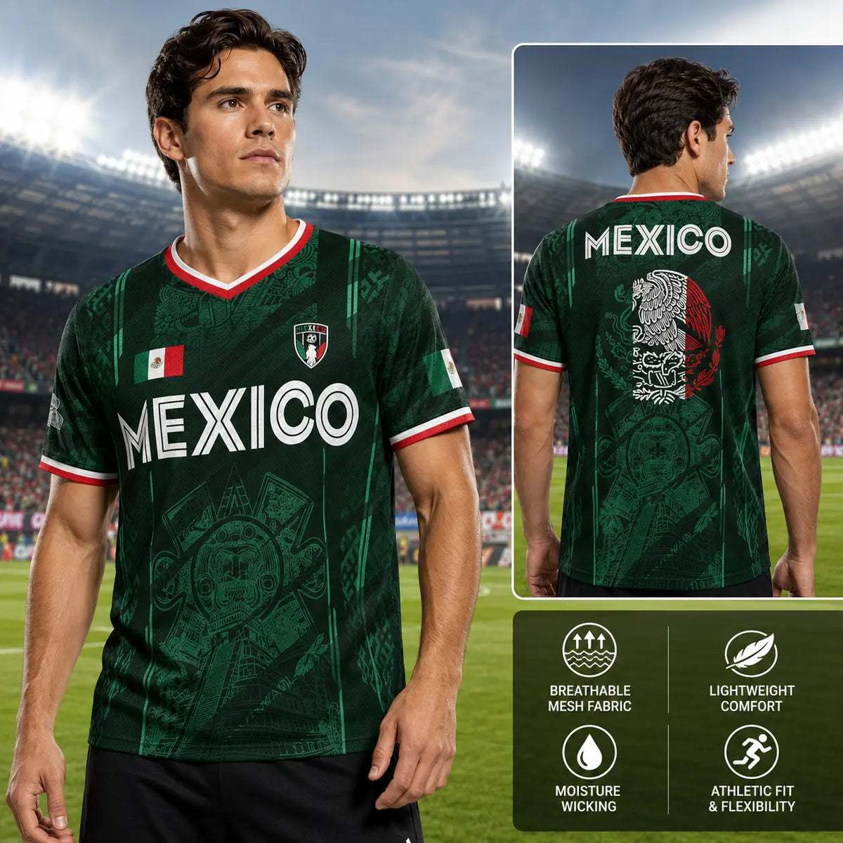 Mexico 2026 Retro Soccer Jersey — Chichén Itzá All-Over Print, Breathable Fabric