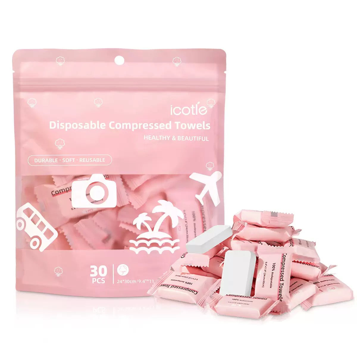 Disposable Compressed Towel Tablets 30 Pack Portable Travel Face Towels