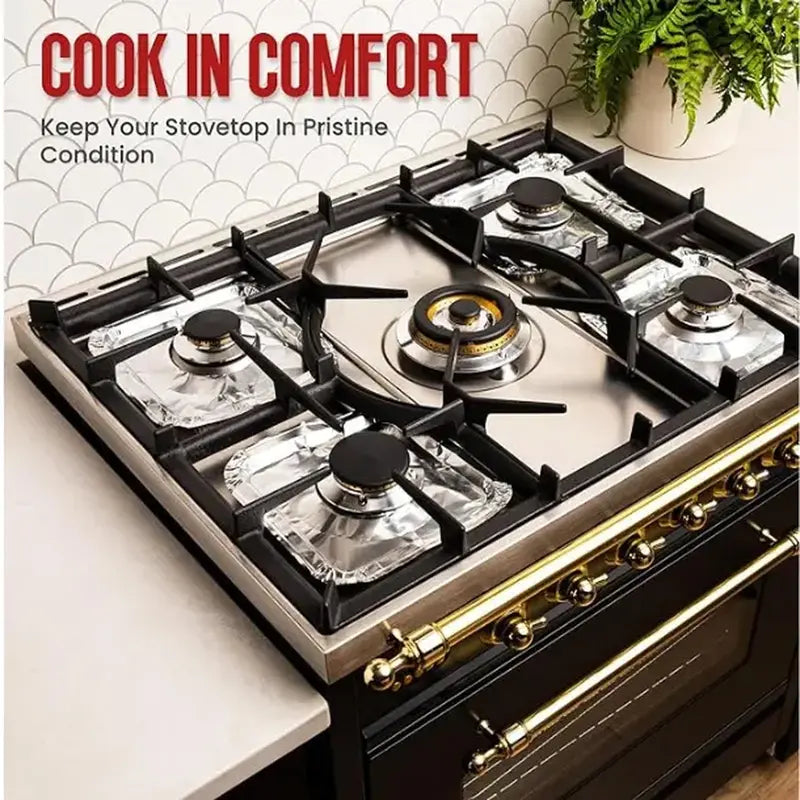 Disposable Aluminum Foil Protective Pads, 8.5" x 8.5" with 4.5" Opening Diameter, for Most Standard Cooktops