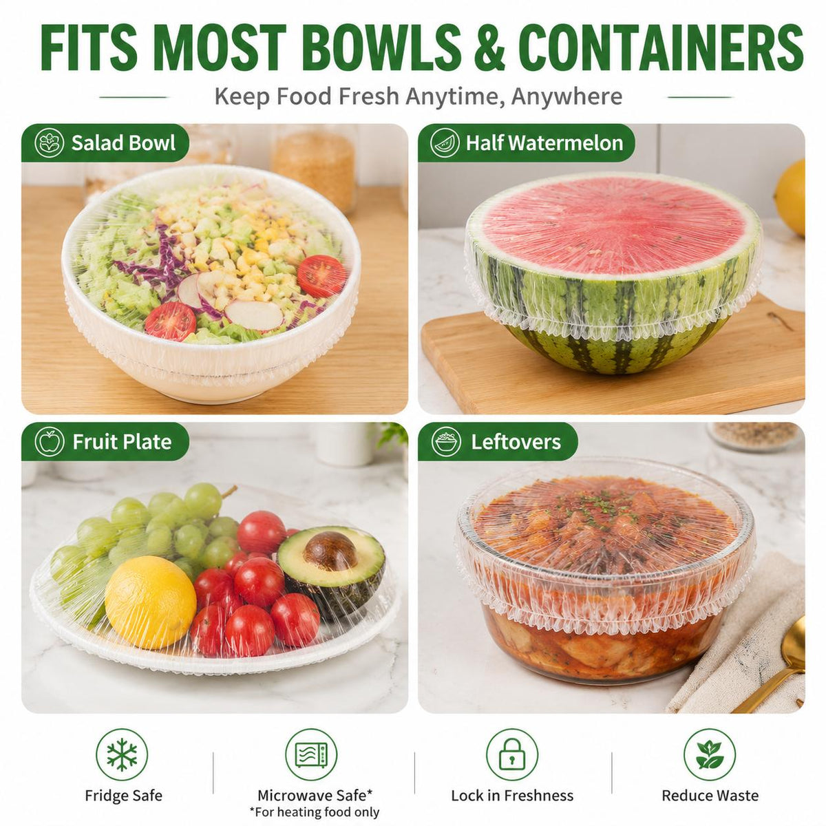 100 PCS Elastic Stretch Food Covers, Disposable Bowl & Plate Covers, Plastic Wrap Alternative for Kitchen Food Storage
