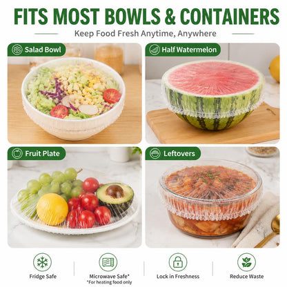 100 PCS Elastic Stretch Food Covers, Disposable Bowl & Plate Covers, Plastic Wrap Alternative for Kitchen Food Storage