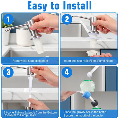 Brushed Nickel Dish Soap Dispenser for Kitchen Sink, Countertop Soap Pump with 39in No-Spill Extension Tube, for Kitchen & Bathroom