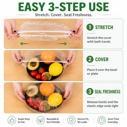 100 PCS Elastic Stretch Food Covers, Disposable Bowl & Plate Covers, Plastic Wrap Alternative for Kitchen Food Storage