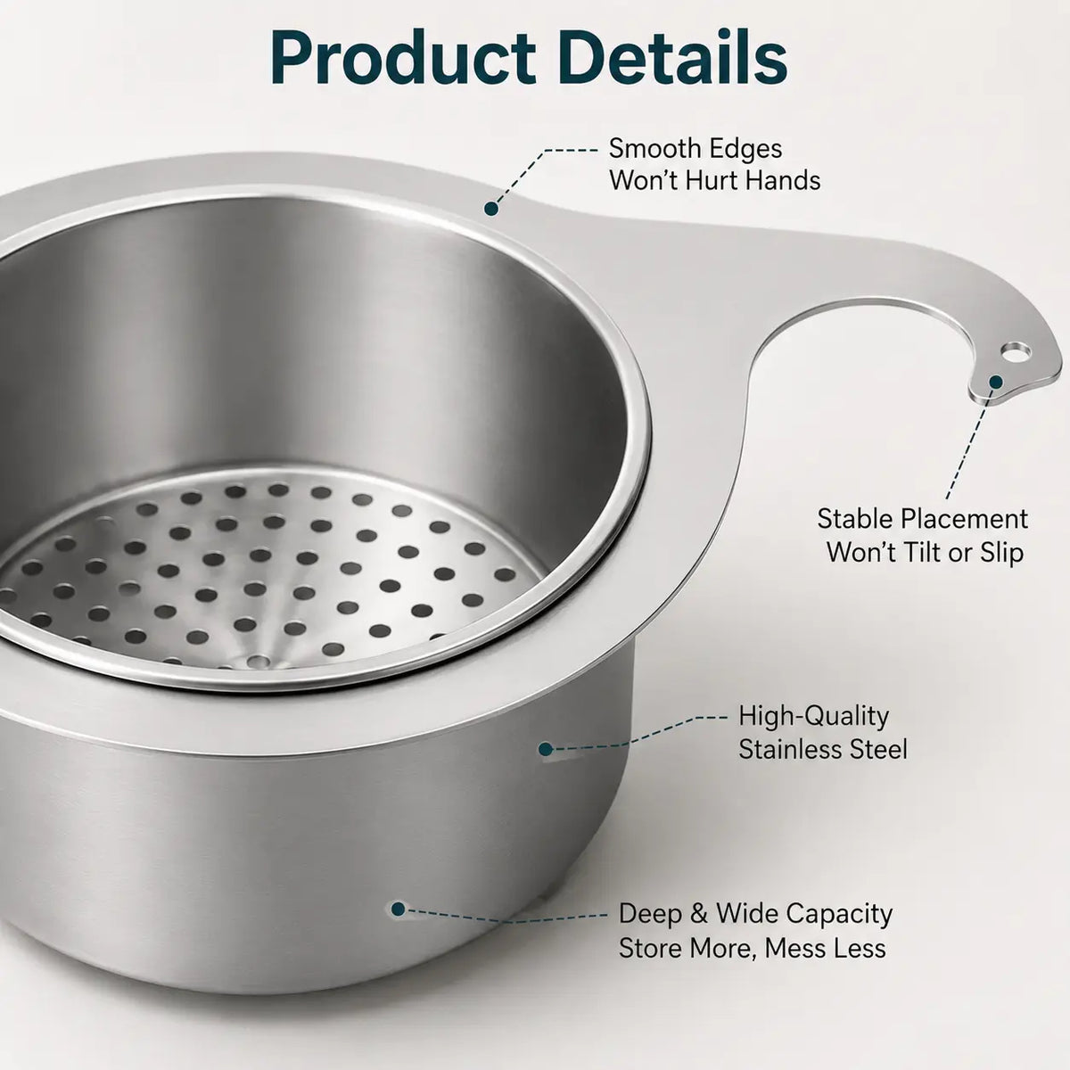 Stainless Steel Hanging Sink Drain Strainer Basket, Rustproof Kitchen Food Residue Filter