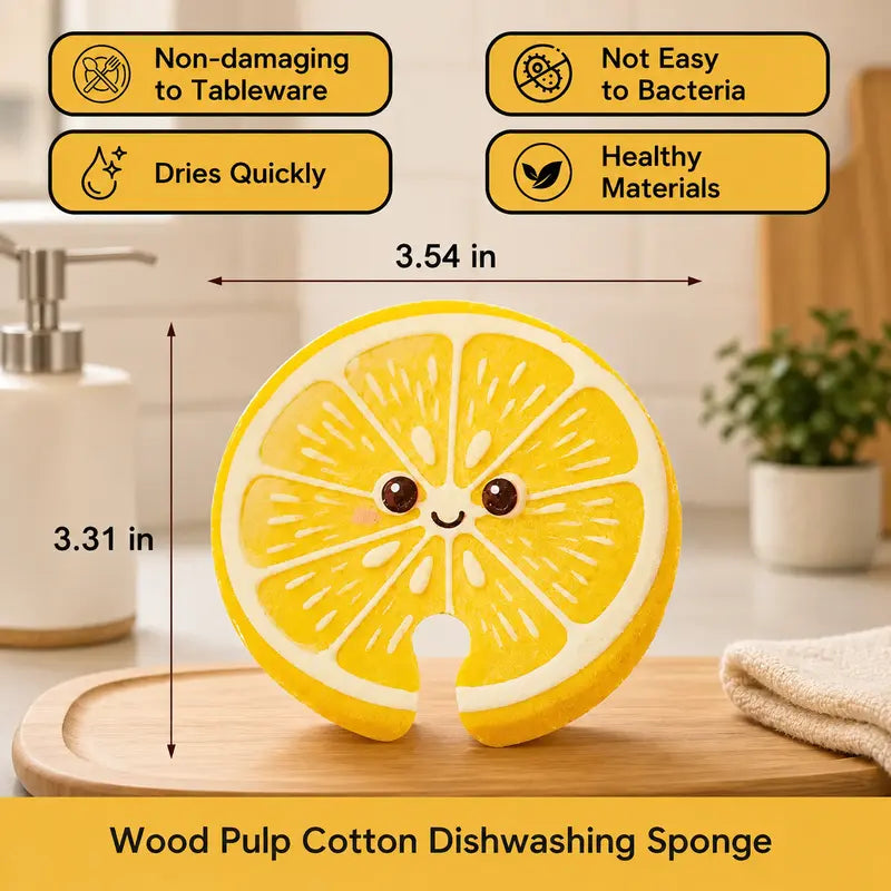 3Pcs Fruit Shaped Compressed Cellulose Sponges Natural Non-Scratch Kitchen Cleaning Sponges