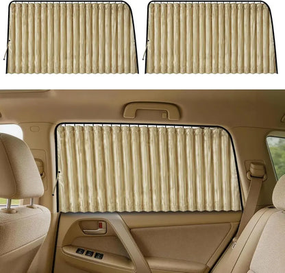 4Pcs Beige Magnetic Car Window Sun Shades, Privacy UV Protection Car Curtain, Cooling Car Accessory for Baby Sleep
