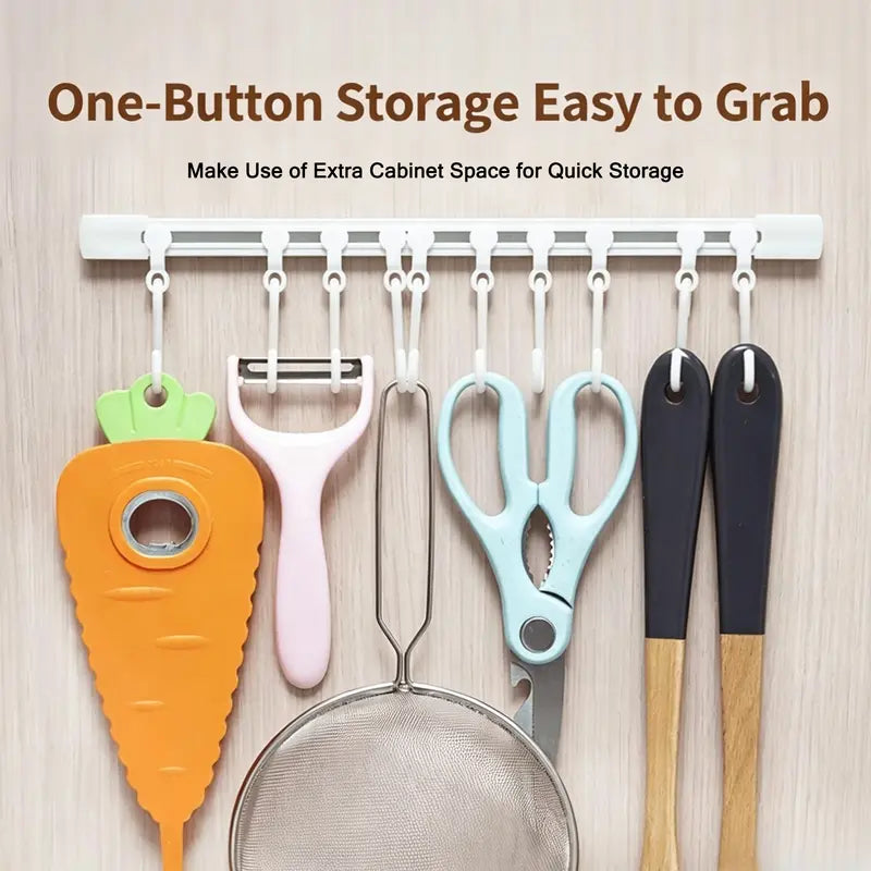 10 Hooks Adhesive Slide Rail Hanging Rack Multifunctional Wall Storage Organizer for Kitchen Bathroom