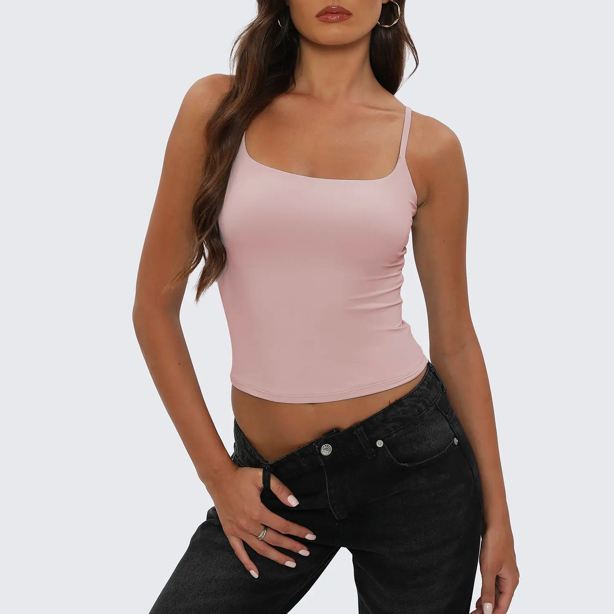 Tournesol Women's Square‑Neck Double‑Layer Slim‑Fit Sleeveless Tank Top, 006 White