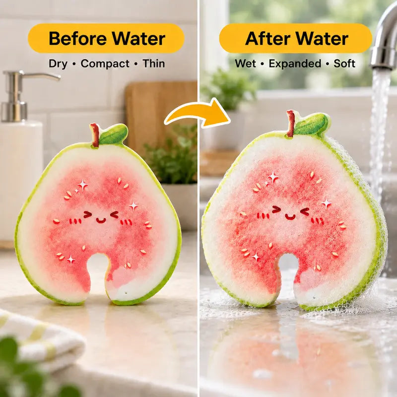 3Pcs Fruit Shaped Compressed Cellulose Sponges Natural Non-Scratch Kitchen Cleaning Sponges