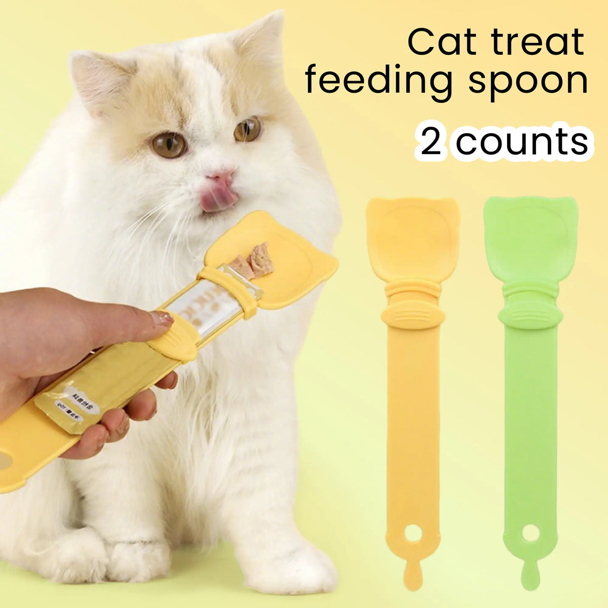 2Pcs Cute Cat Head Cat Strip Feeder Spoons, Squeeze Cat Treat Food Dispenser for Wet Food, Pet Cat Supplies
