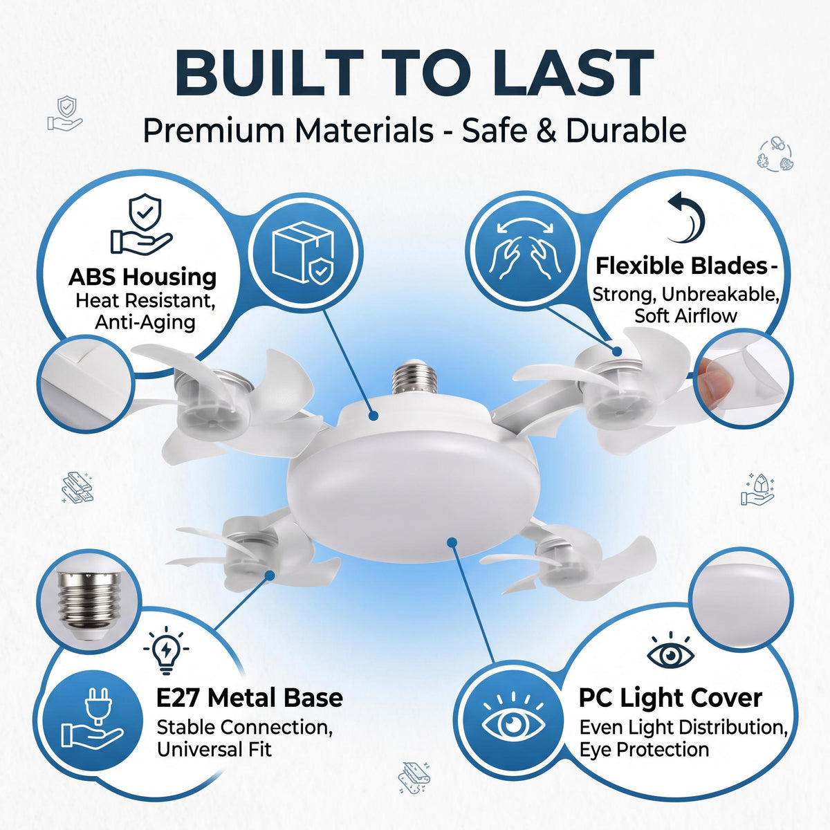2-in-1 Ceiling Fan + LED Light — Screws Into Any E27 Socket, No Wiring, Remote Included
