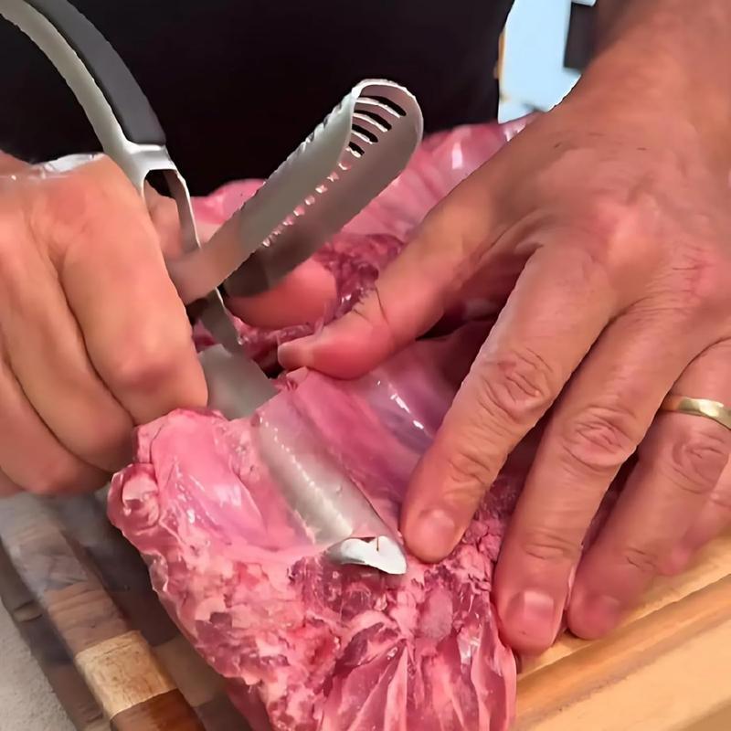Juego de herramientas para quitar la membrana de las costillas de barbacoa de acero inoxidable con abrazadera de arco, utensilio de parrilla para exteriores apto para lavavajillas