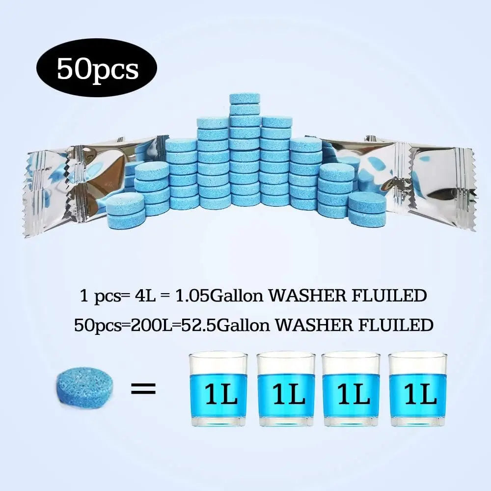 50 Pcs Windshield Washer Fluid Concentrate Tablets, Makes 52.5 Gallons Total, Car Wiper Fluid Solid Tablets