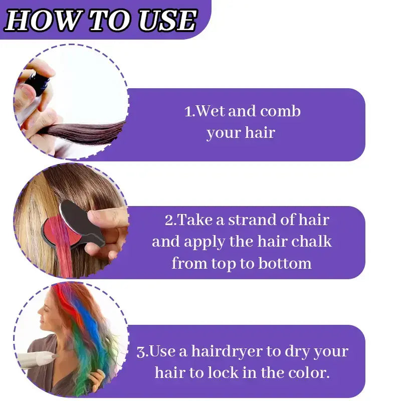 6/12 Colors Temporary Hair Chalk Dye, Washable Pocket Size Hair Color for Party DIY Hair Styling