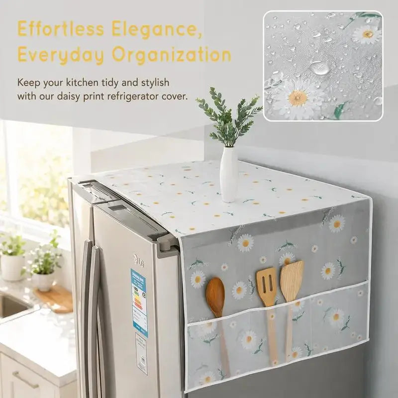 Waterproof Refrigerator Dust Cover with Storage Pockets, Multi-Function Fridge Top Protector for Kitchen