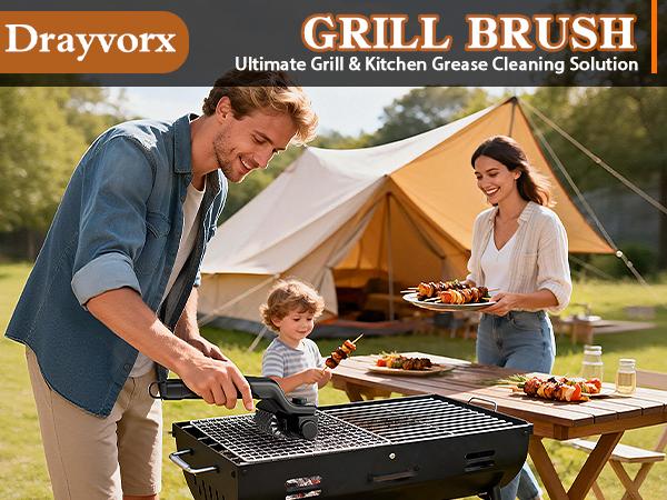 Drayvorx Cepillo Eléctrico Inalámbrico 2 en 1 para Parrilla y Limpiador Rotatorio, Limpiador de Grasa para Barbacoa de 3 Velocidades