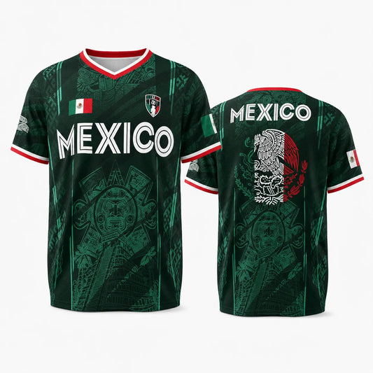 Mexico 2026 Retro Soccer Jersey — Chichén Itzá All-Over Print, Breathable Fabric