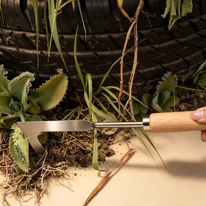 Wooden Handle Crevice Weeder, Stainless Steel Manual Grass Remover for Patio, Pathways & Yards
