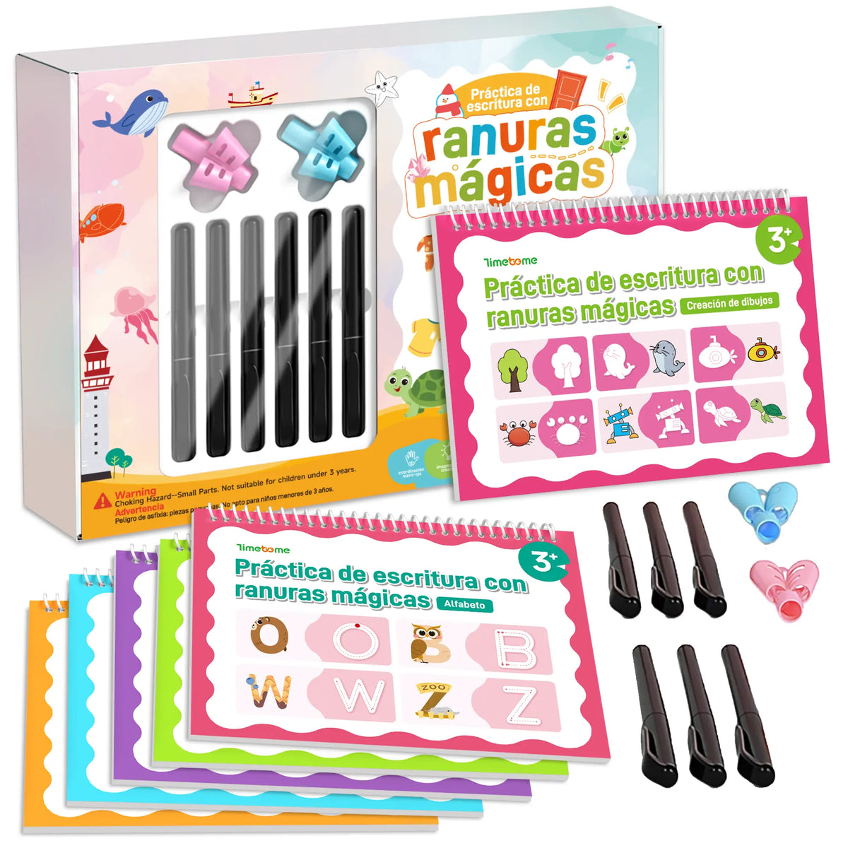 Spanish Reusable Grooved Handwriting Workbook for Kids, Learning Materials, 6 Books–Early Elementary, Covers Math, Words, Drawing