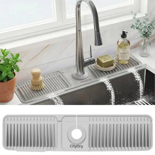 Cuttable Silicone Faucet Splash Guard Mat Auto-Drain Drip Tray for Kitchen Bathroom Sinks
