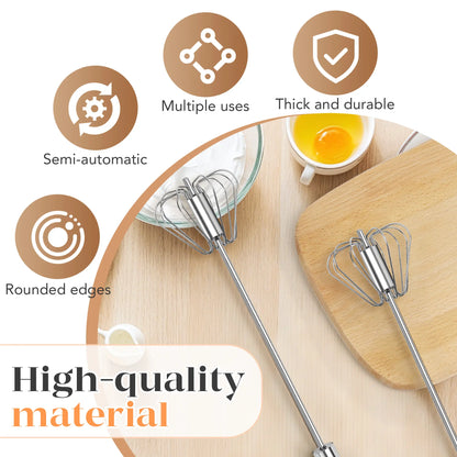 QQ Hand Push Rotary Whisk Stainless Steel Semi-Automatic Egg Coffee Mixer Kitchen Tool