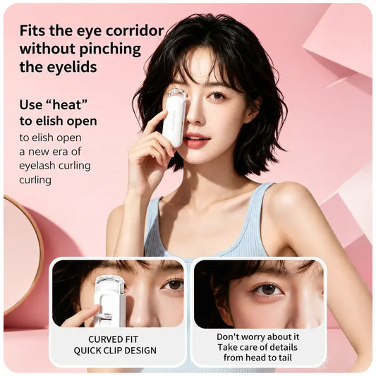 USB Rechargeable Heated Eyelash Curler Thermo-Sensitive Silicone Pad Fast Lash Lift for Travel Daily Makeup
