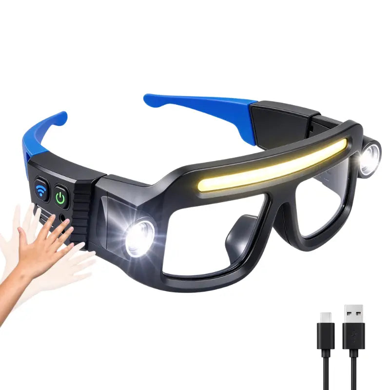 JOYTUTUS Rechargeable LED Headlamp Glasses, Hand Wave Sensor, 5 Modes COB Light, IPX4 for Camping & Motorcycle